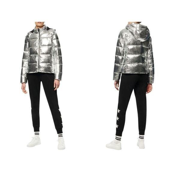 Andrew Marc Metallic Silver Puffer Jacket Large - Picture 1 of 15